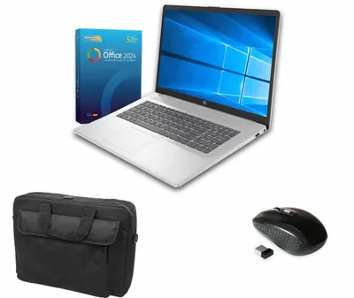 Produktbild von HP Notebook 17,3" Intel i5-120U, 32GB, 2 TB SSD, Win11 Pro, Office 2024 von Softmaker, silber, Tasche und Maus, KI-generiertes Bild