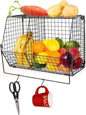 Produktbild von Famanu Wandkorb für Gemüse und Obst - Praktische Aufbewahrungslösung mit S-Haken