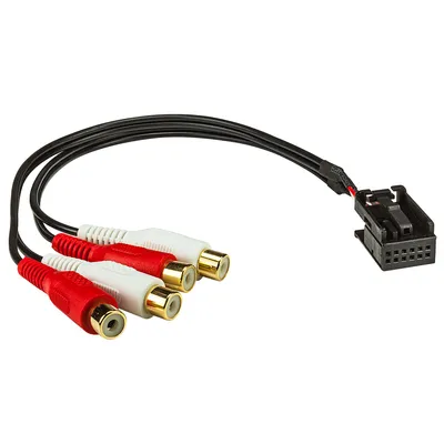 Produktbild von AUX IN + Line-Out Adapter kompatibel mit Audi Seat Skoda VW Quadlock 12-pin auf Cinch Kupplung 4 Kanal