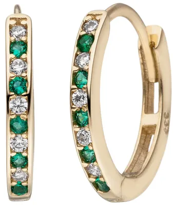 Produktbild von Schmale Creolen aus 333 Gold Gelbgold mit 20 Zirkonia grün weiß Ohrringe oval