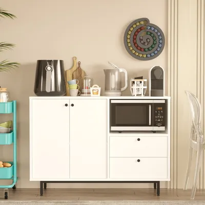 Produktbild von Skye Decor, Vielseitiger Schrank in Weiß, 88 x 85 x 35,5 cm | 100% melaminbeschichtete Spanplatte, 18 mm dick | Metallbeine, zahlreiche Regale, wandmontierbar, modernes Design.