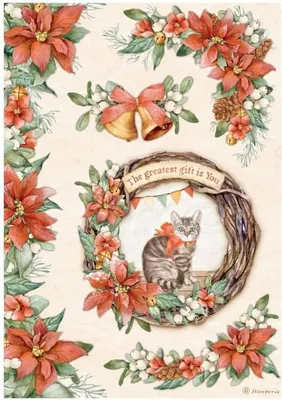 Obrázok produktu pre Papier ryżowy A4 - Stamperia - All Around Christmas Garlanda kot