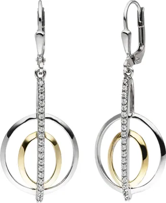 Produktbild von Ohrhänger Ohrringe Boutons Oval im Kreis Zirkonia 925 Silber Gelbgold vergoldet