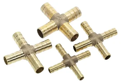 Productafbeelding van Buiskoppeling, messing, T-stuk, 4-weg kruiskoppeling, 14 mm aansluiting