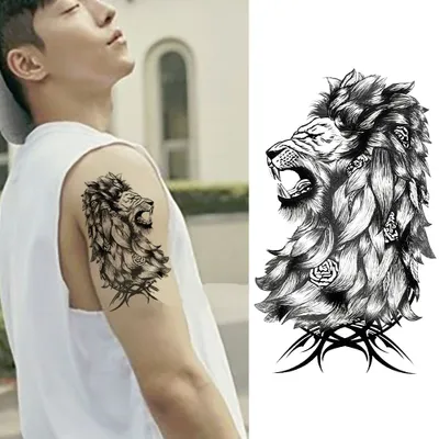 Produktbild von Temporäres Tattoo Löwe Rosen Design Temporary Klebetattoo Körperkunst