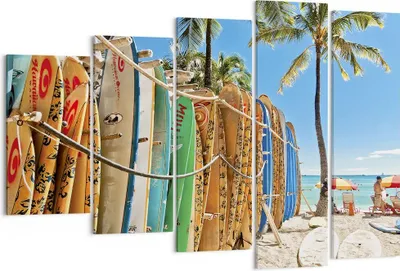 Produktbild von Bild auf Leinwand - Leinwandbild - 5 Teile - Board Surfen Strand - 150x100cm - Wand Bild - Wanddeko - Wandbilder - Leinwanddruck - Bilder - Wanddekoration - Leinwand bilder - Wandbild - EG150x100-4165