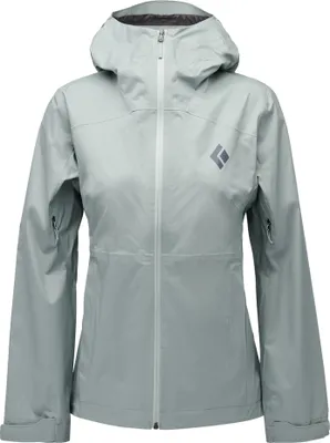 Hardshelljacke für Damen in hellgrau von Black Diamond; mit Kapuze und Reißverschluss.