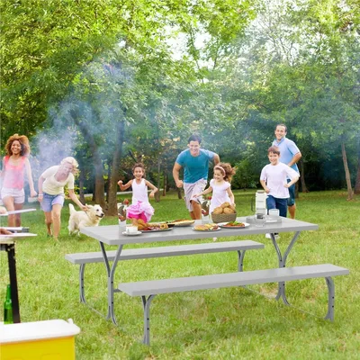 Productafbeelding van Biertafeltje - Biertafel - Bierbank - Biertafelset - Biertentset - Weerbestendig HDPE Tafelblad