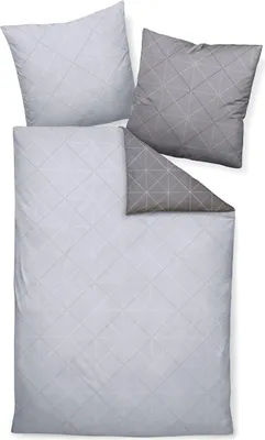 Produktbild von Palermo Janine Mako Satin Bettwäsche 2tlg grau silber 31101-08 | Bettwäsche-Set aus 100% Baumwolle | 2 teilige Wende-Bettwäsche 155x220 cm & Kissen 80x80 cm | Geometrisches Muster