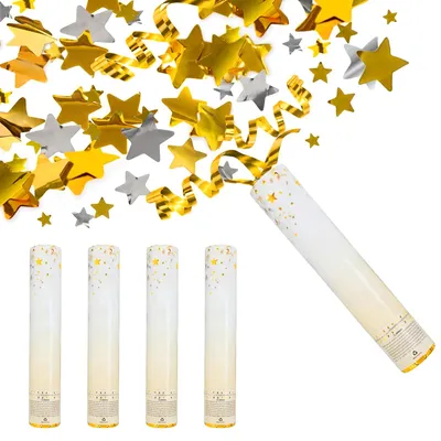 Image de Lance à confettis - Avec des étoiles dorées - Pour les fêtes et les événements - Lot de 4, 30 cm