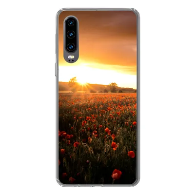 Produktbild von MuchoWow® Handyhülle Schutzhülle Hülle für Huawei P30 Sonnenuntergang über den Mohnblumen in England Silikon Softcase Handy Hülle - Kartenbesitzer