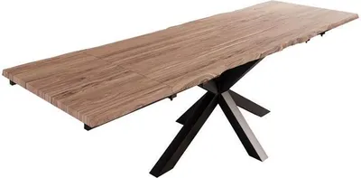 Produktbild von Baumkantentisch Akazie stonefarben 160 (260) x 90 cm Ansteckplatten Spider-Gestell schwarz JANOSH