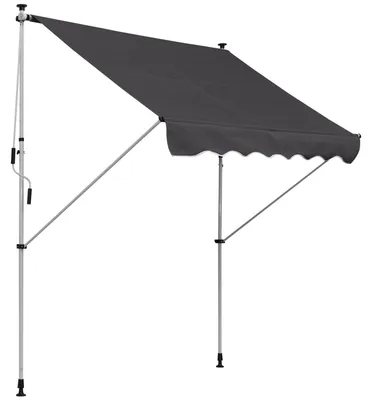 Produktbild von Klemmmarkise mit Handkurbel höhenverstellbar 1,7 bis 2,8 m Neigung 0 bis 90° Gelenkarm Aluminium Polyester 180 g/m2 Grau 150 cm breit