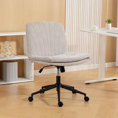 Zdjęcie produktu dla Krzesło biurowe Schneidersitz, imitacja lnu, krzesło do biurka bez podłokietników, obrotowe krzesło z obiciem z tkaniny chenille, kolor beżowy | Wysokość siedziska: 62 cm | Regulowana wysokość | Funkcja bujania
