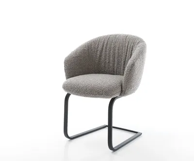Produktbild von DELIFE Freischwinger Caja-Flex mit Armlehnen Bouclé Silbergrau Freischwinger flach Schwarz Taschenfederkern