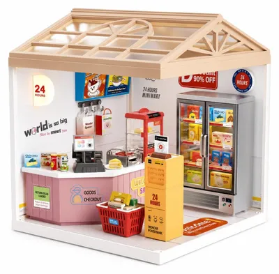 Productafbeelding van Dreamy mini house 24-uurswinkel convenience store met ledlamp DIY Modelbouw Knutselen