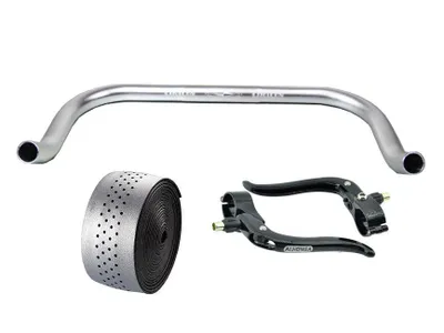 Produktbild von Bullhorn Fixie Singlespeed Lenker silber 440mm mit Bremshebel und Lenkerband