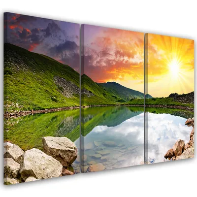 Produktbild von Triptychon auf leinwand landschaften - grün 60x40 cm Feeby grün wandbild bereit zum aufhängen