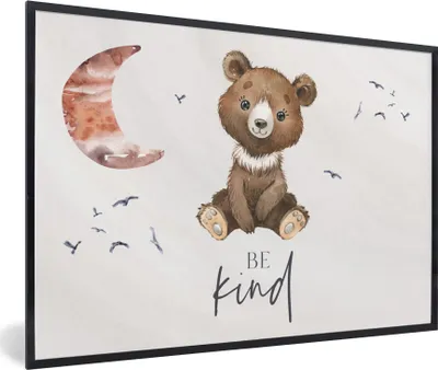 Produktbild von MuchoWow® Gerahmtes Poster Sprichwörter - Kind sein - Kinder - Teddybär - Aquarell 60x40 cm - Poster mit Schwarzem Bilderrahmen Wandposter Rahmen Foto Bilder - Printing - Wanddeko Schlafzimmer