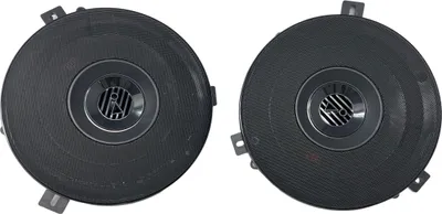 Two black round car speakers are shown side-by-side on a white background.