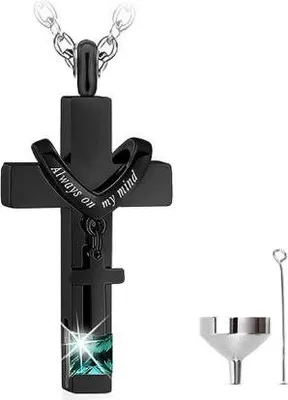 Immagine prodotto di Portacenere con catenella per ceneri, capelli o profumo - gioielli commemorativi con dispositivo per il riempimento delle ceneri e sacchetto per la conservazione - Diamante verde