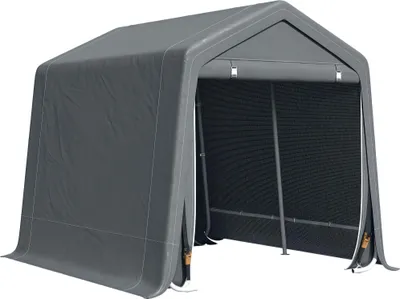 Image de Outsunny Abri de jardin, tente de stockage, 2 portes zippées, cadre métallique, abri de vélo, protection contre la pluie légère et le vent, 280 x 240 x 240 cm, gris foncé