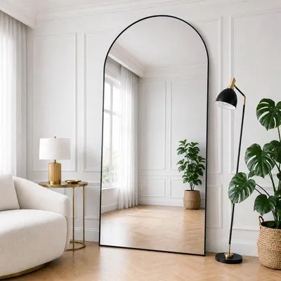 Produktbild von Famanu Körperpiegel 180 x 75 cm - Stehspiegel mit Aluminiumrahmen, große Wandspiegel in Schwarz