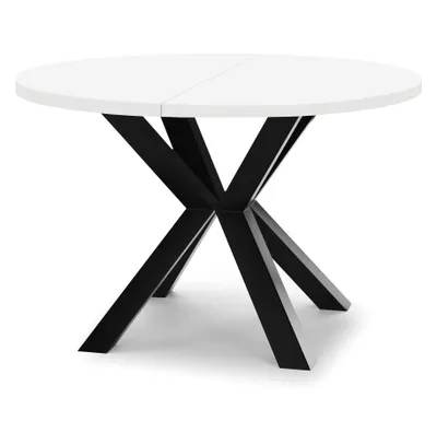 Image de Table ronde à rallonges pour salle à manger RAL avec pieds en bois, style loft, industriel, diamètre : 90 / 190 cm, couleur : blanc / noir