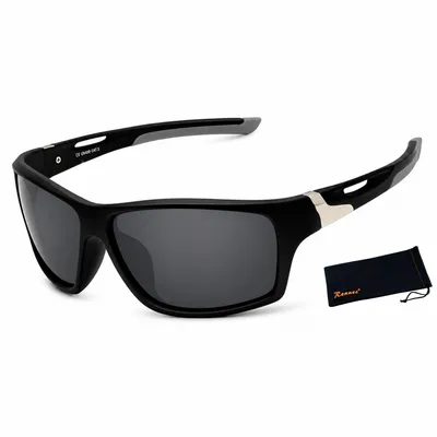 Produktbild von Sport Sonnenbrille Polarisiert Schwarz Getönt Leicht 27gr. Radbrille Anglerbrille Rennec ® Wrap Around