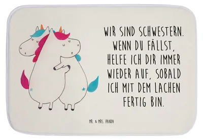 Produktbild von Mr. & Mrs. Panda Badteppich Einhörner Umarmen - Weiß - Geschenk, Badematte, Einhorn, Duschvorleger, BFF, Familie, Unicorn, Badezimmerteppich, duschmatte, Liebe, Freundin