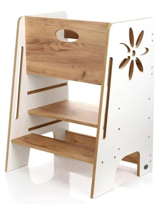 Produktbild von Kids Helper Doppel Lernturm Weiß Eiche Montessori Küchenhelfer Geschwister Kindermöbel MDF