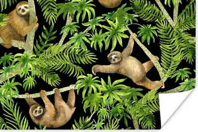Produktbild von MuchoWow® Poster Faultier - Palme - Muster - Jungen - Mädchen - Kinder - Kind 120x80 cm - Bilder