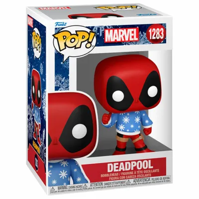 A Funko Pop! Marvel Deadpool bobblehead figure in its original packaging.