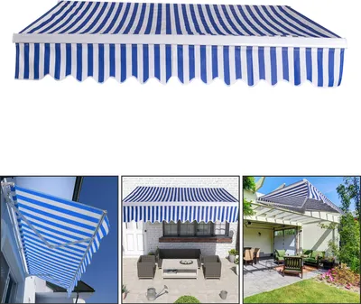 Obrázek produktu pro Clanmacy Kloubová markýza 350x300cm zatahovací markýza Balkonová markýza Kloubová markýza Ochrana před sluncem Modrá Bílá