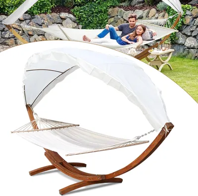 Produktbild von Jayseuw Hängematte mit Gestell Outdoor Hängeliege Camping Holz Doppel Sonnenliege