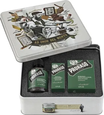 Zdjęcie produktu dla Proraso zestaw podarunkowy Refreshing Metal Box Beard Care 200 ml + 100 ml + 30 ml