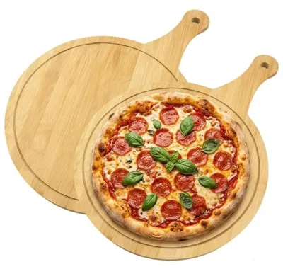 Immagine prodotto di Omgoods - Set di 2 taglieri in legno per pizza e per tagliare, con manico