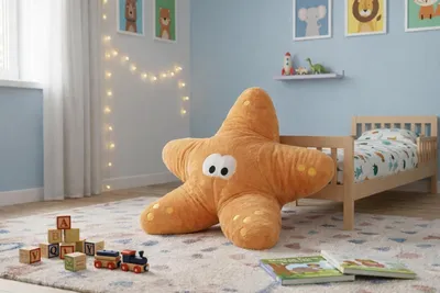 Obrázok produktu pre Veľký detský vankúš s motívom morskej hviezdy v oranžovej farbe s mäkkou výplňou a dizajnom
