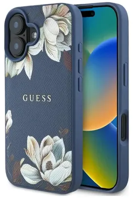 Image de Etui Guess Grainé Imprimé Fleur Magsafe Do Iphone 16 Niebieski