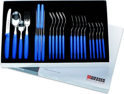 Produktbild von 24er Besteckset Giesser Messer Gabel Esslöffel Teelöffel Tomatenmesser 11cm blau