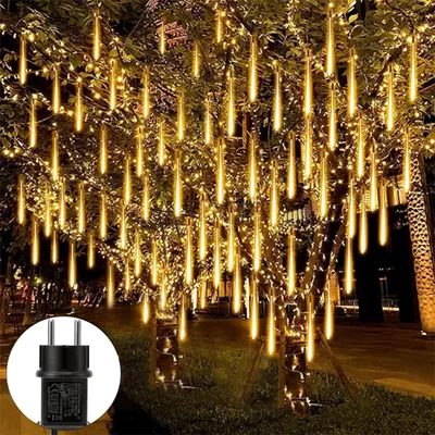Produktbild von 288 LED Meteorschauer Regen Lichter Warmweiß Wasserdichte Eiszapfen Lichterkette Garten Party Weihnachten Deko