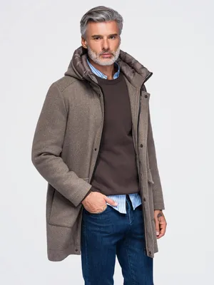 Image de Manteau OM-COWC-0161 de la marque OMBRE, coupe classique, avec capuche et tissu sergé, couleur marron, taille L