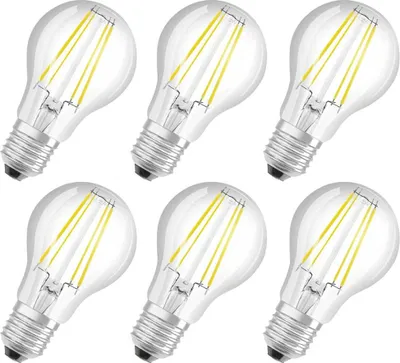 Imagen del producto de 6 x Osram LED Filament A60 Birne 2,5W = 40W E27 klar 525lm warmweiß 3000K super effizient