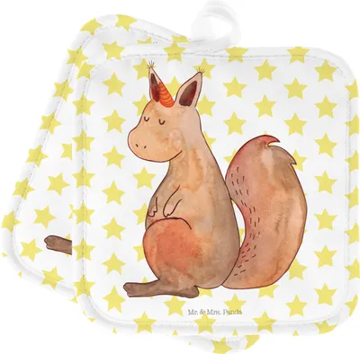 Produktbild von Mr. & Mrs. Panda Topflappen Einhorn Glauben - Weiß - Geschenk, Eichhorn, Set, Einhörnchen, Einhörner, Topfuntersetzer, topfhalter, Eichhörnchen, Kochlappen, Unicorn