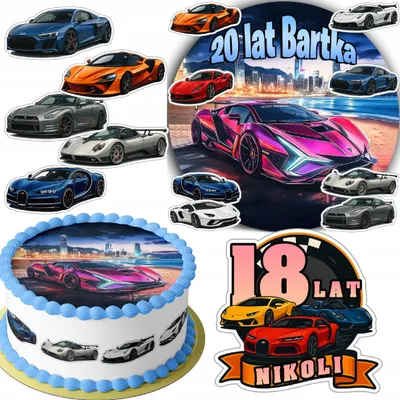 Zdjęcie produktu dla Zestaw Opłatek Na Tort 20Cm + 16 Postaci - Super Auta + Imię 15Cm 18Cm