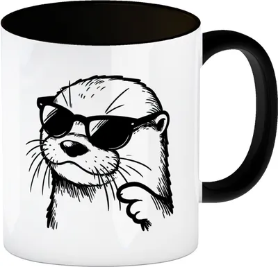 Produktbild von Cooler Otter mit Sonnenbrille Kaffeebecher in schwarz