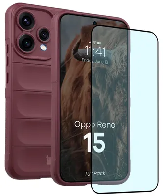 Produktbild von Robuste Handyhülle + gehärtetem Glas für Oppo Reno 15, Bizon Tur Pack, Burgunderrot