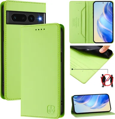 Obrázek produktu pro Kožené pouzdro pro Google Pixel 7 Pro, flipové pouzdro s přihrádkami na karty, peněženkou a stojánkem Zelený