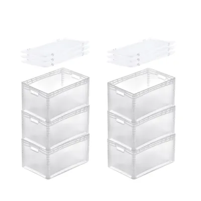Produktbild von SuperSparSet 6x Transparenter Eurobehälter LightLine mit offenem Griff und Scharnierdeckel | HxBxT 32x40x60cm | 66 Liter | Eurobox, Transportbox, Transportbehälter, Stapelbehälter