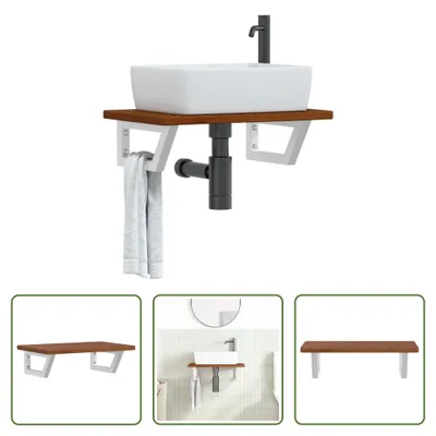 Image de The Living Store Plan de toilette avec support Acier et bois massif Chêne